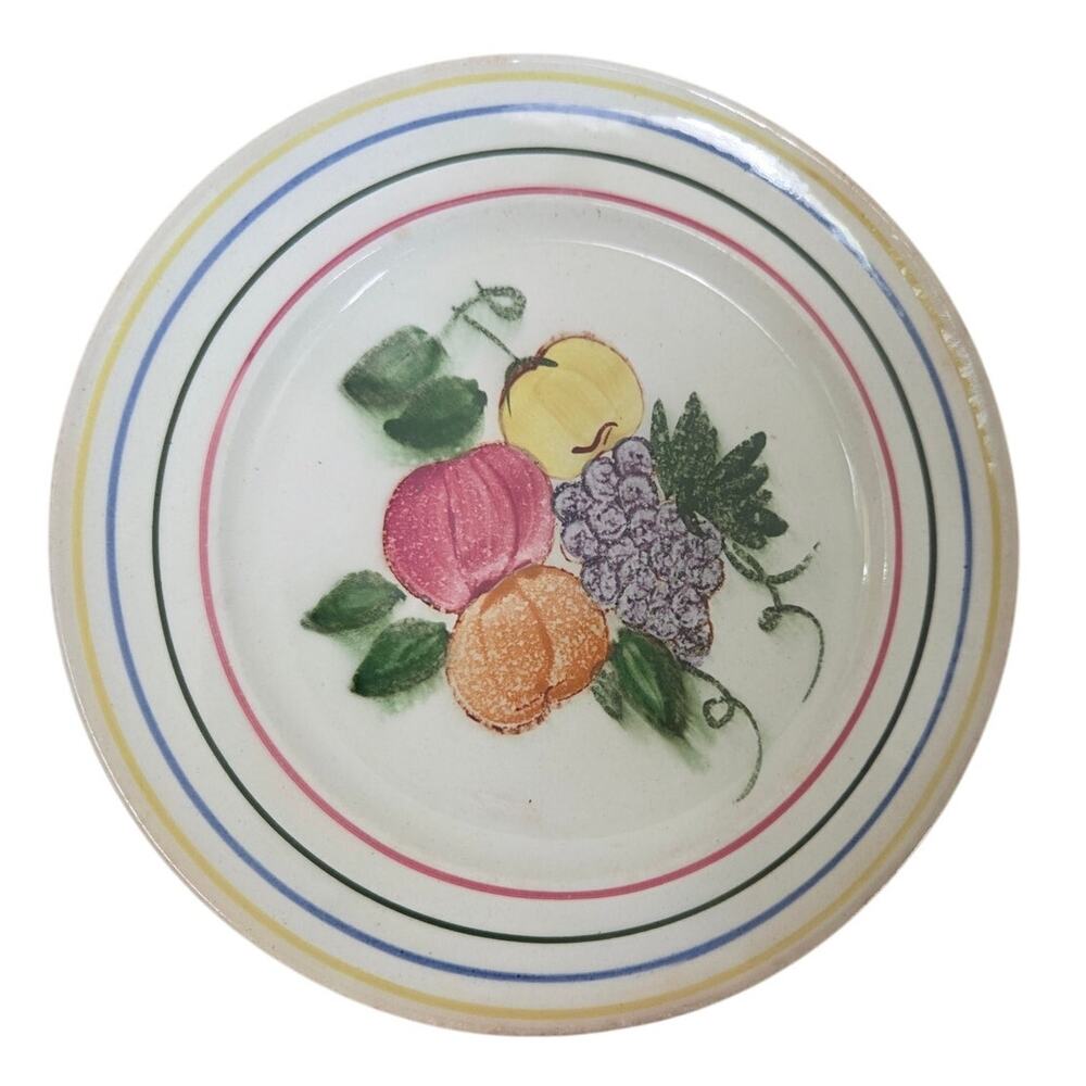 Blue Ridge Southern Pottery Fruit Pattern Dinner Plates Yellow Coral Border